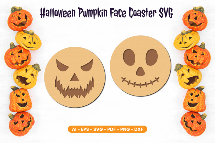 Halloween Pumpkin Face Coaster SVG | Laser Cut