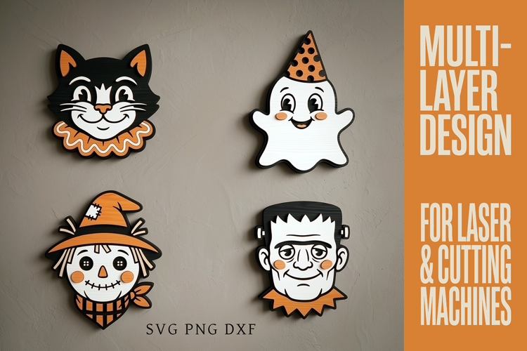 Vintage Halloween Ornament SVG, Spooky Characters, Laser Cut