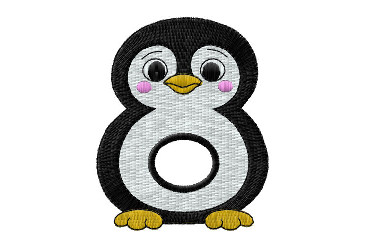 Cute Penguin Number 8 Digital Embroidery example image 1
