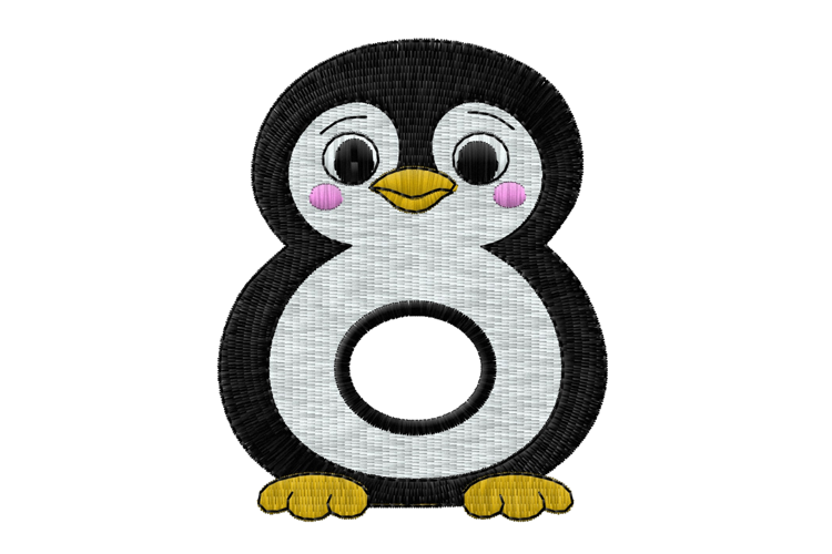 Cute Penguin Number 8 Digital Embroidery