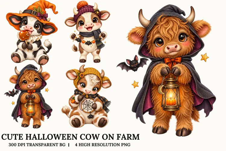 Cute Halloween Cow PNG Farm Animal Spooky Sublimation Design