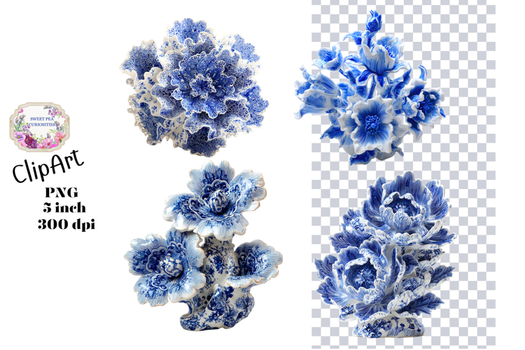 Blue Toile, Ephemera, PNG, Clipart, Junk Journal, flowers