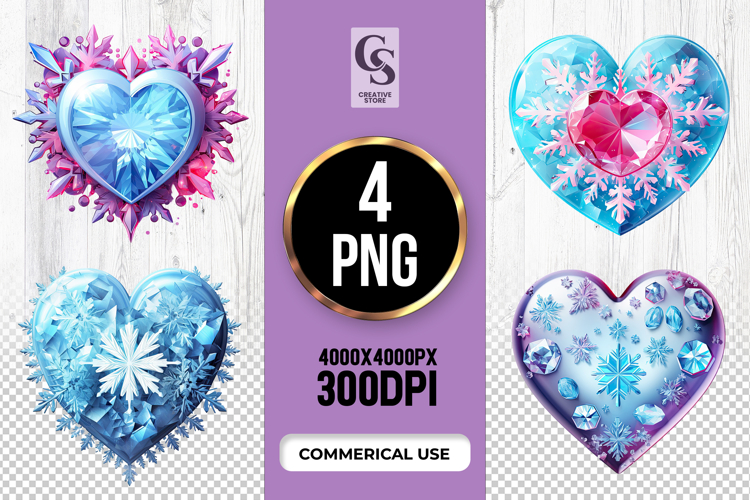 Ice Crystal Heart Clipart Sublimation PNG