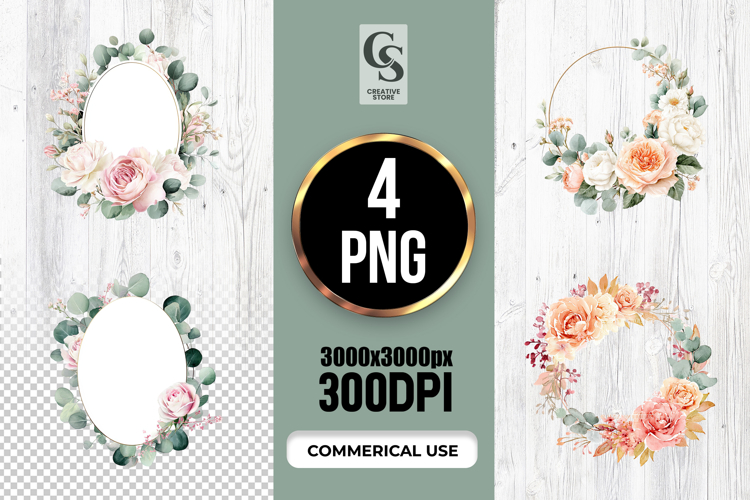 Elegant Watercolor Floral Oval Frame Clipart Sublimation PNG