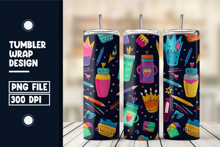 School Time Seamless Pattern Tumbler Wrap Design