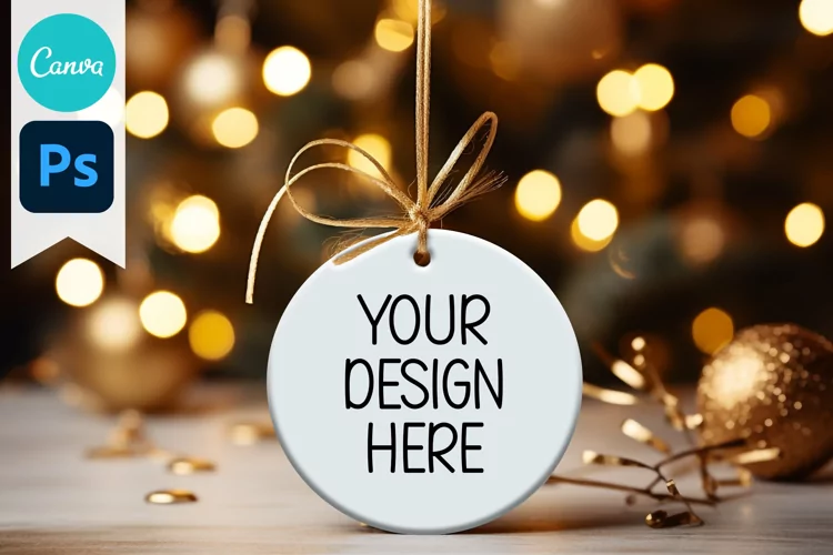 Blank Circle Christmas Ornament Mockup | Sublimation Mockup