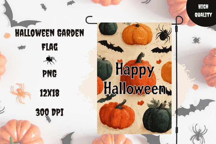 Fall Pumpkins Garden Flag, Happy Halloween Garden Flag Print