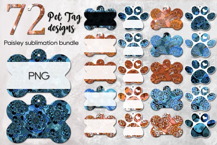 Paisley, boho style | 72 Pet Tag Sublimation designs, PNG example image 1