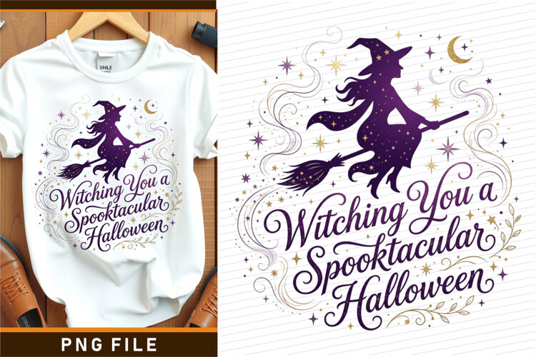 Witching you a Spooktacular Halloween sublimation PNG Shirt example image 1