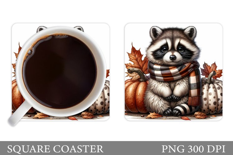 Fall Raccoon Coaster. Fall Coaster Sublimation example image 1