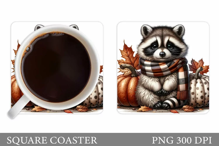 Fall Raccoon Coaster. Fall Coaster Sublimation