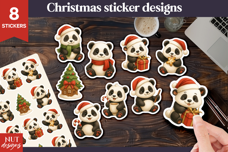 Cute Christmas stickers Christmas Panda Sticker printable