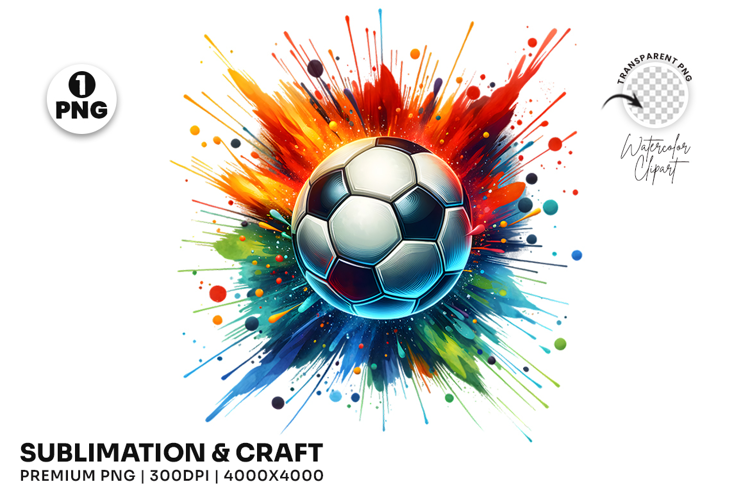 Soccer Ball Watercolor Splash Clipart PNG Sublimation Design