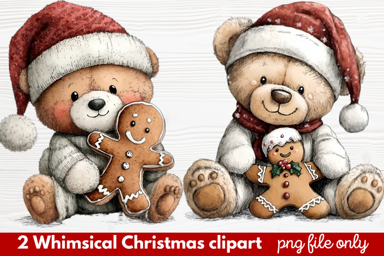 2 Whimsical Christmas Clipart | Cute Holiday PNG Set