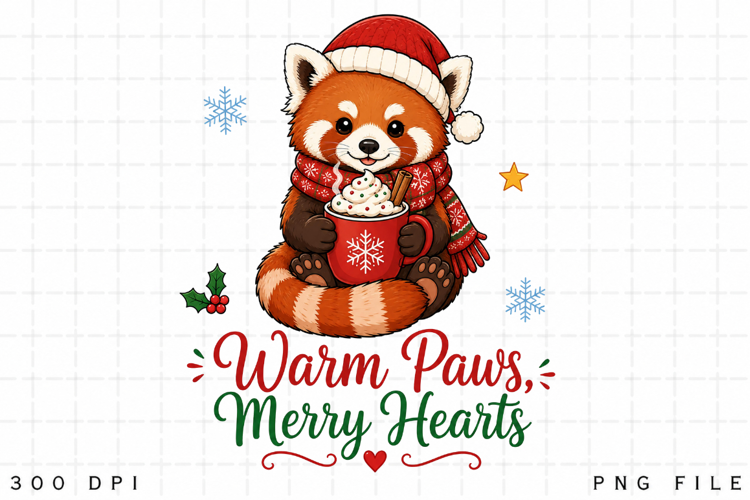Christmas Red Panda PNG Sublimation Design, Cute Winter Red