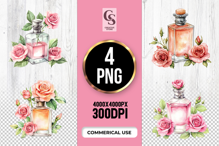 Perfume Bottle With Roses Clipart Sublimation PNG