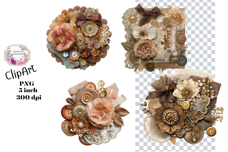 Flowers, Lace Material, Ephemera, PNG, Junk Journal, clipart