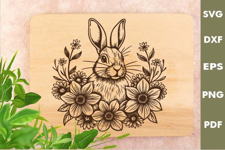 Easter Bunny engraved SVG, Rabbit Laser file, Cutting board