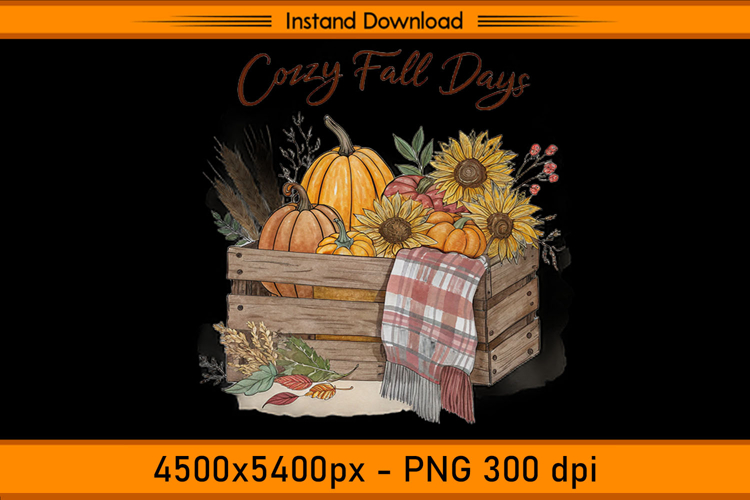 Cozy Fall Days Pumpkin Crate with Sunflowers PNG