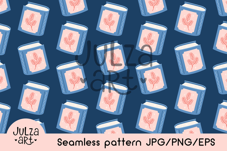 Winter Bookish Seamless Pattern, Christmas Books Background