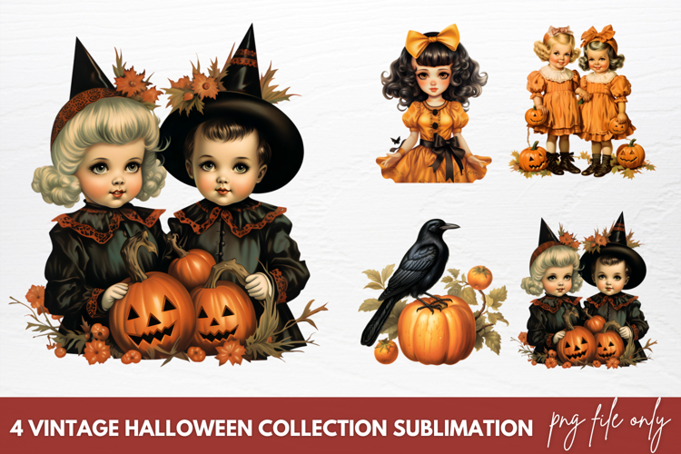 Vintage Halloween Clipart Sublimation, Halloween Clip Art