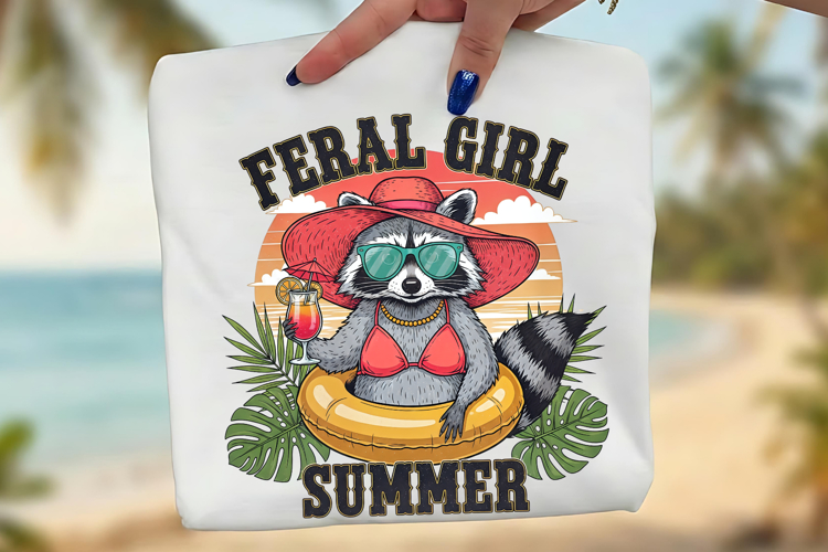 Feral Girl Summer PNG, Funny Raccoon Sublimation Design