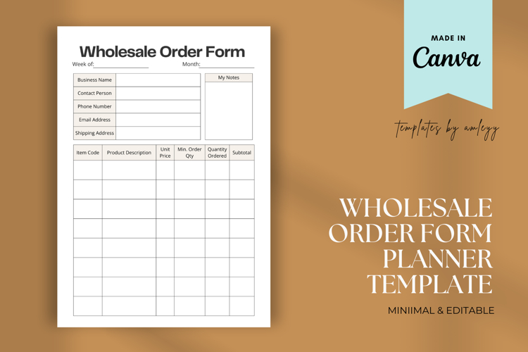 Wholesale Order Form Planner Template Minimalist Business
