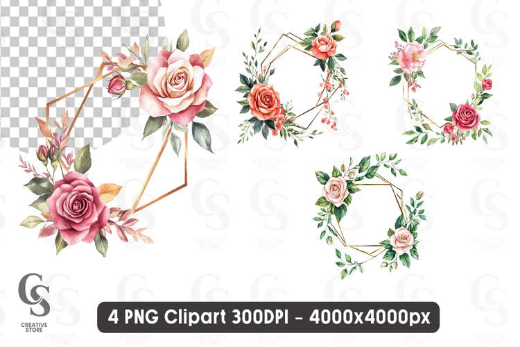 Geometric Floral Frame Clipart PNG