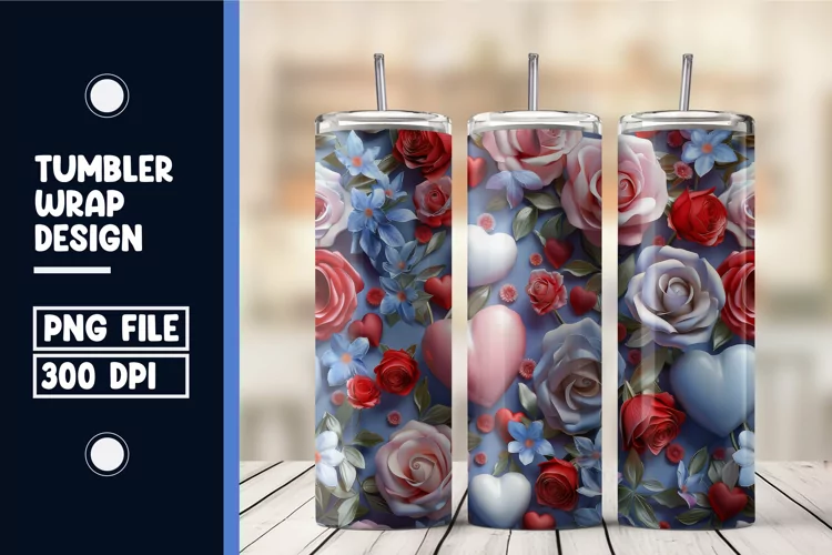 Heart Flower Tumbler Wrap Design