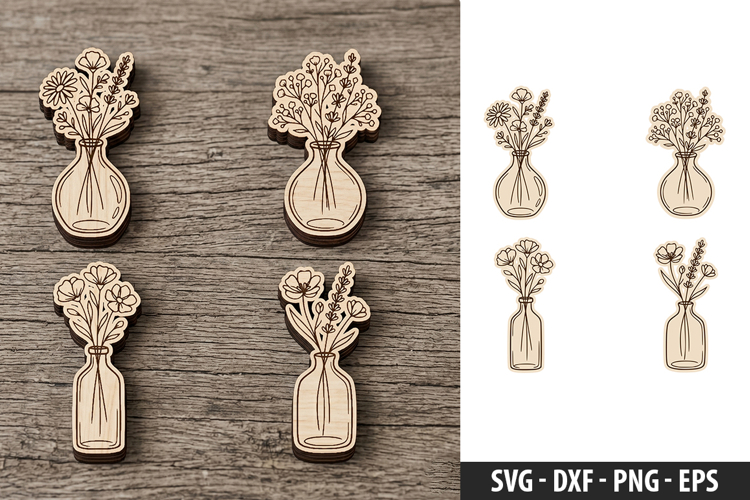Wildflower Vase SVG, Floral Jar Laser Cut File