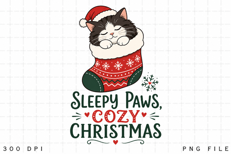 Tuxedo Cat Christmas PNG, Sleepy Paws Cozy Christmas PNG