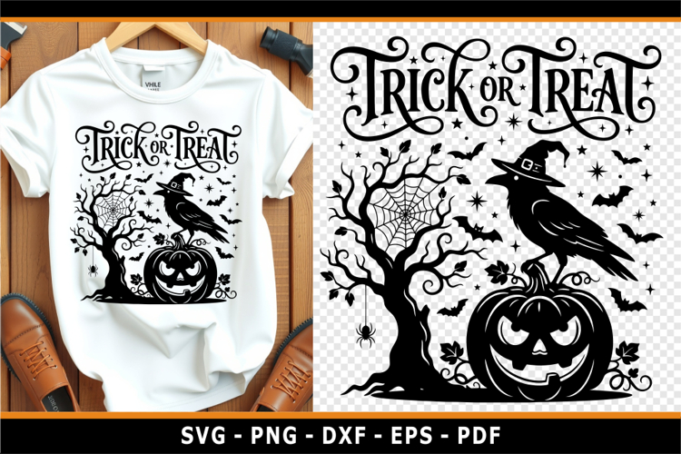 Trick or treat SVG, Halloween SVG, Crow, Witch, Witchy SVG