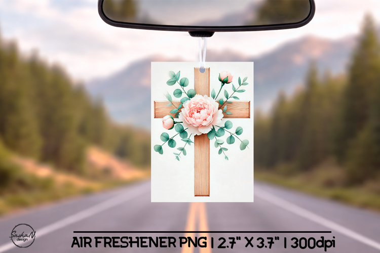 Floral cross air freshener sublimation designs