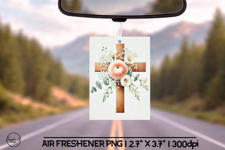 Floral cross air freshener sublimation designs