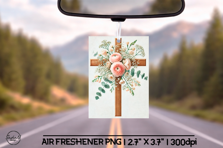 Floral cross air freshener sublimation designs