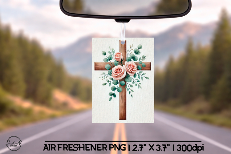 Floral cross air freshener sublimation designs