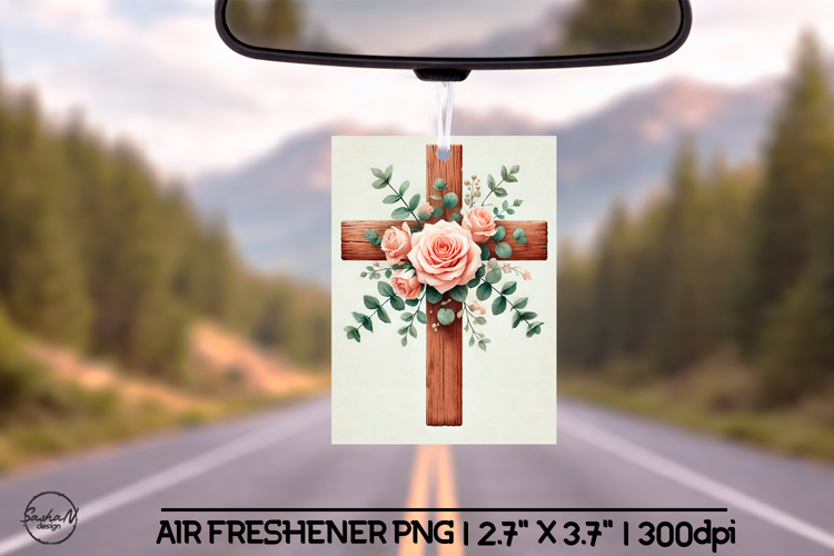 Floral cross air freshener sublimation designs