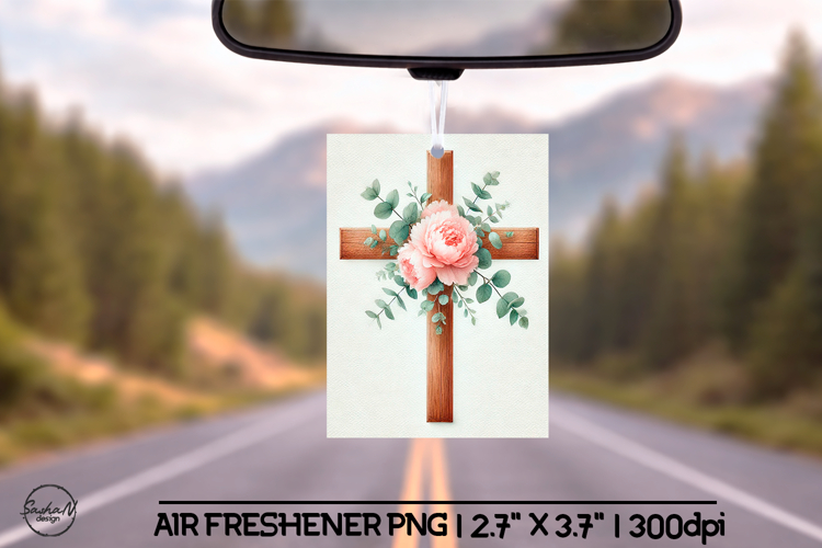 Floral cross air freshener sublimation designs