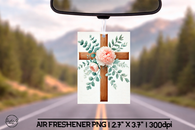 Floral cross air freshener sublimation designs