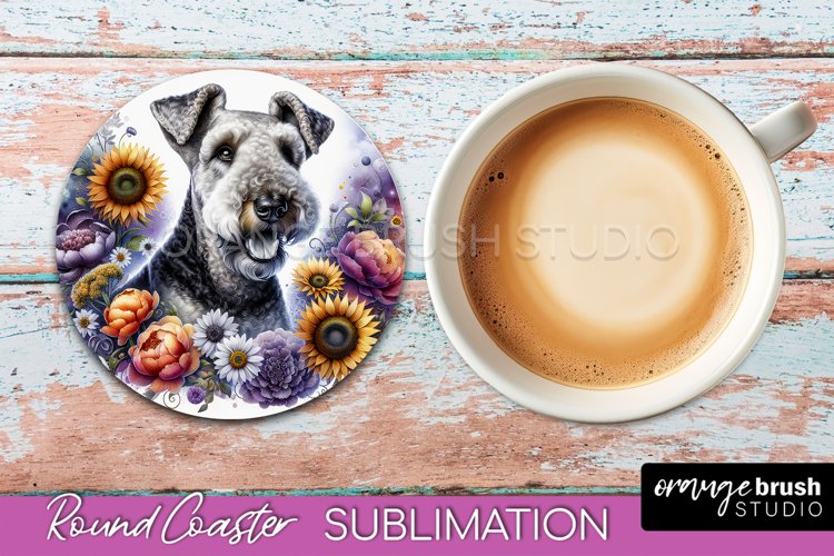 Airedale Terrier Round Coaster Dog Sublimation Floral PNG