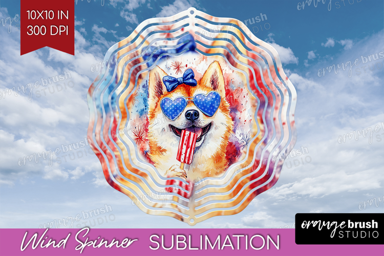 Akita Dog Wind Spinner Sublimation PNG 4th Of July Round
