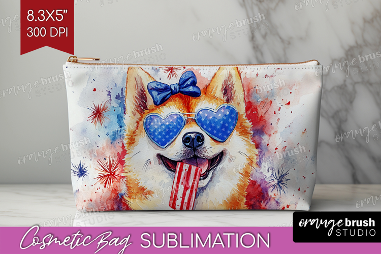 Akita Dog Cosmetic Bag 4th Of July Makeup Bag PNG