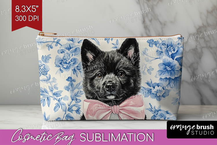 Akita Dog Cosmetic Bag Blue Toile Makeup Bag PNG Sublimation