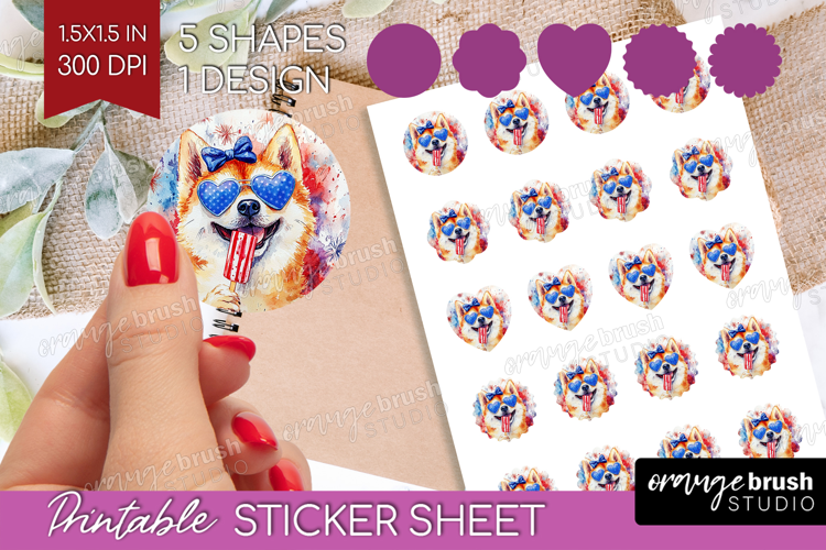 Akita Dog Round Sticker 4th Of July Printable Sticker Sheet