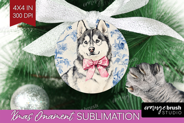 Alaskan Malamute Dog Ornament PNG Blue Toile PNG Sublimation example image 1