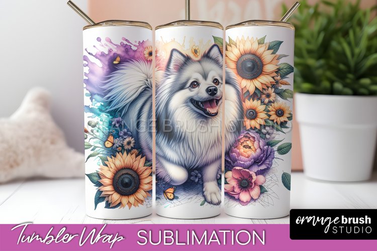 American Eskimo Dog Floral Tumbler Wrap Dog Mom