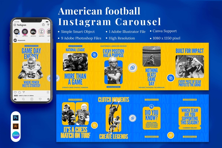 American Football Instagram Carousel & Canva Template