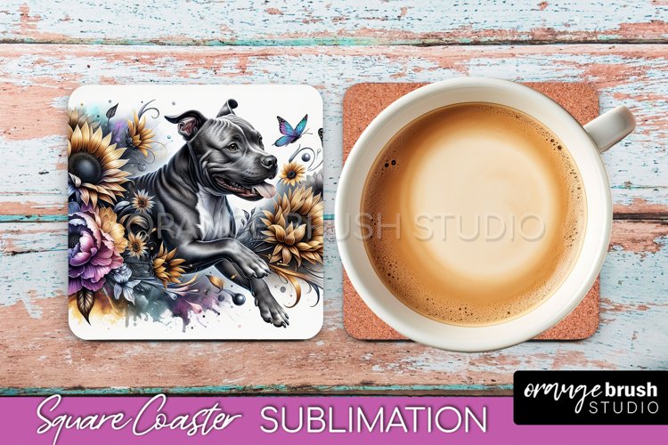 American Staffordshire Terrier Square Coaster Dog Floral example image 1