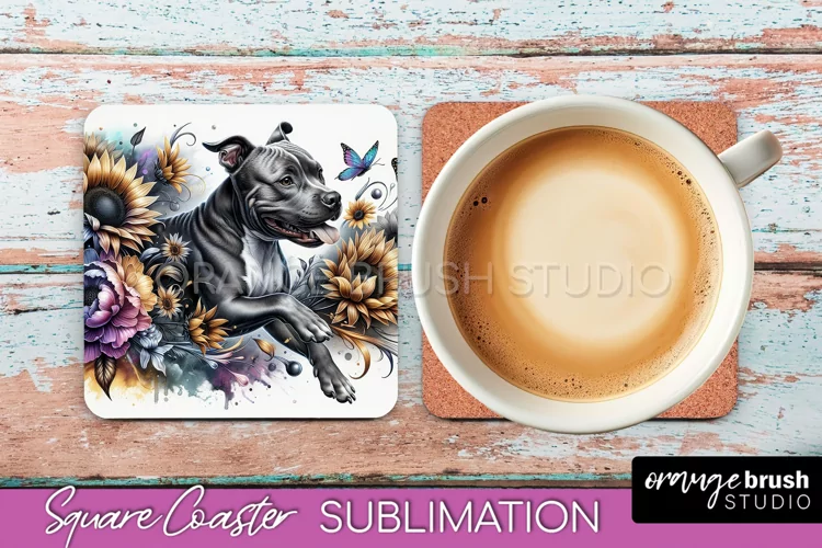 American Staffordshire Terrier Square Coaster Dog Floral