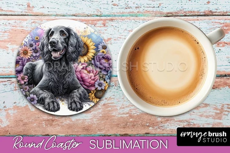American Water Spaniel Round Coaster Dog Sublimation Floral